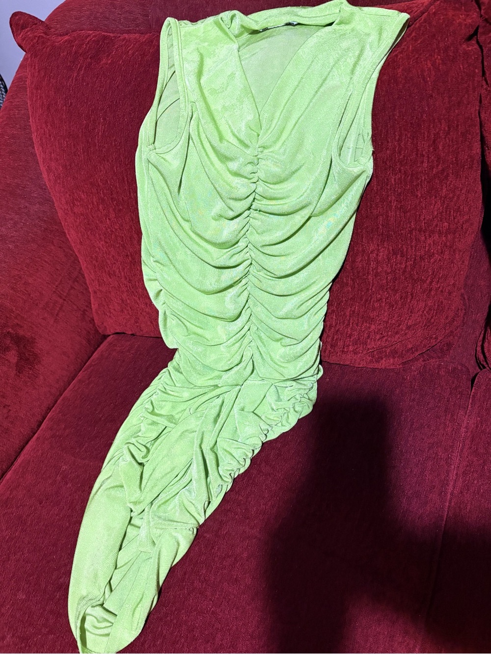 💚Sleeveless Asymmetrical Ruched Dress in Lime